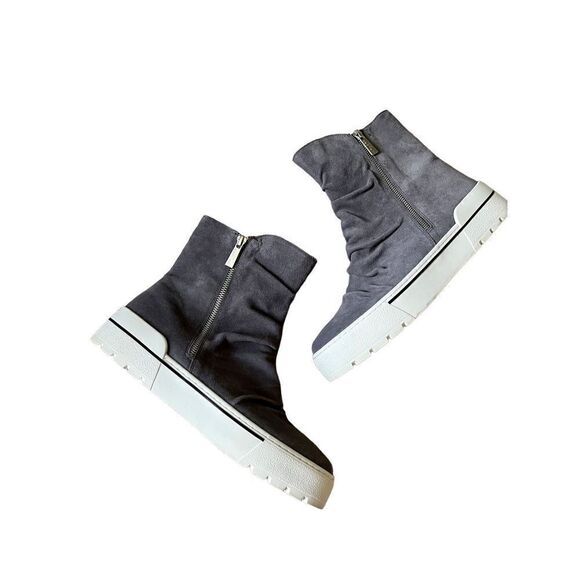 J/Slides Nila Gray Suede Women’s Chunky Boots size 10 Pull On Leather Platform S - Picture 2 of 13